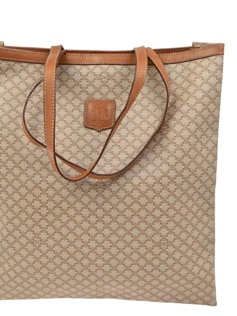 CELINE Logo Macadam Pattern Shoulder Bag PVC Leather Beige GHW Italy 60KC920